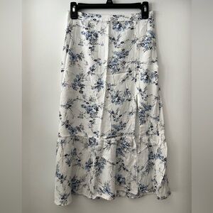 Abercrombie & Fitch White/Blue Floral Maxi Skirt with Side slit